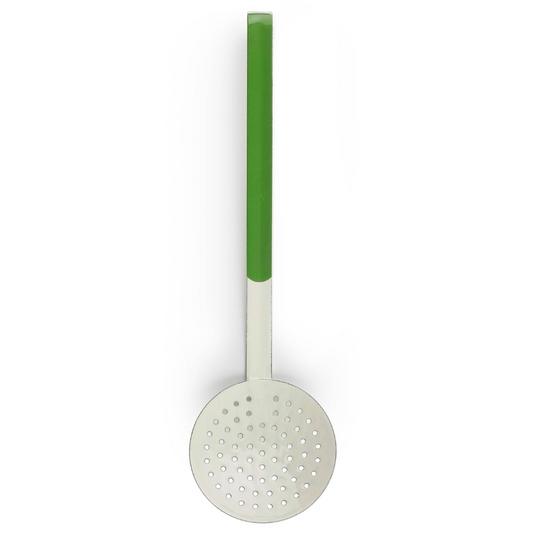 Enamel Slotted Spoon - Cream & Moss