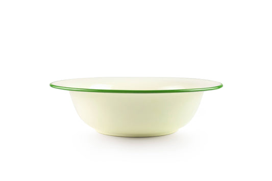 Enamel Shallow Mixing Bowl - Moss & Cream