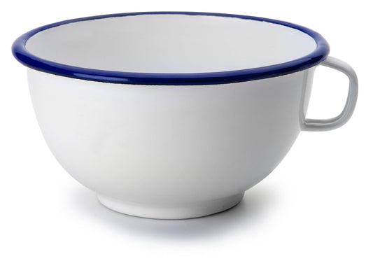 White Enamel Bowl with Handle
