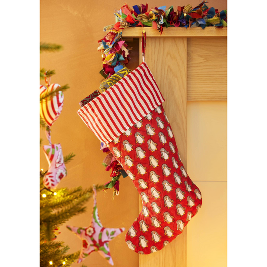 Penguin Block Print Stocking