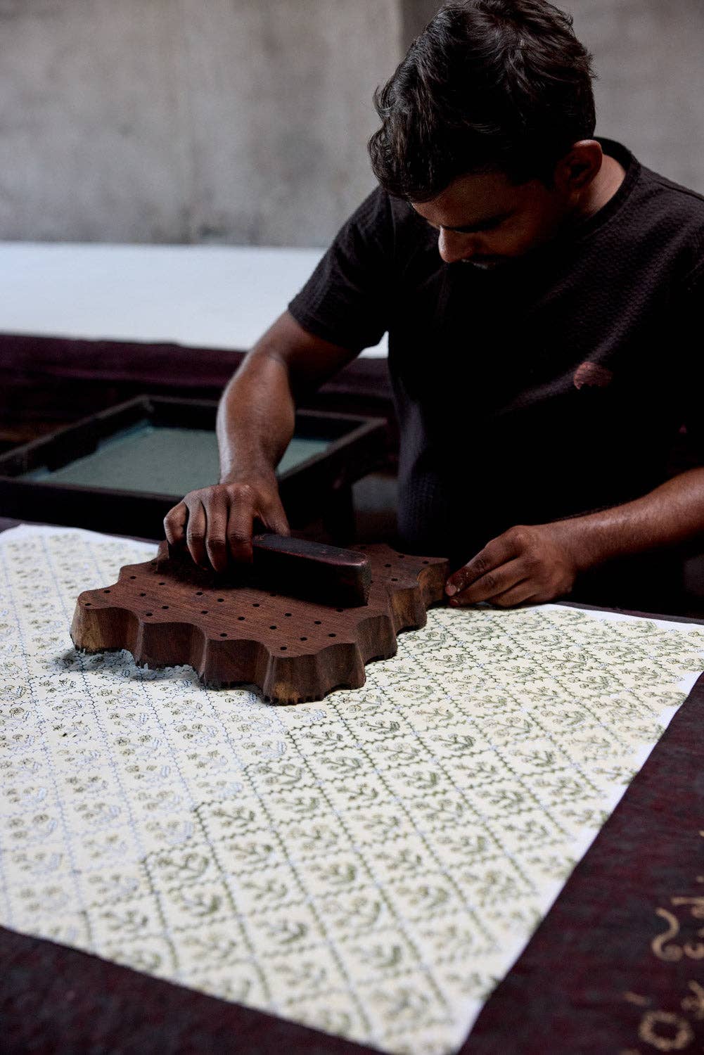 Block Printed Picture Frame (4x6) - Floral Lattice Buttercream
