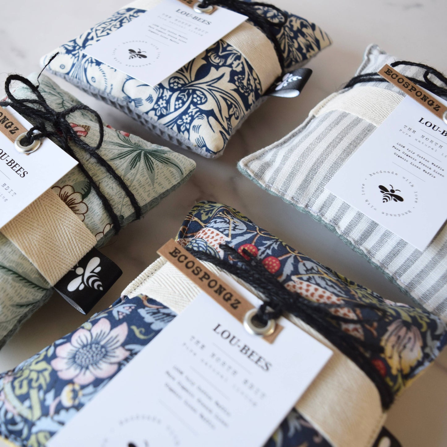 William Morris & Striped Linen Kitchen Sponge: Strawberry Thief