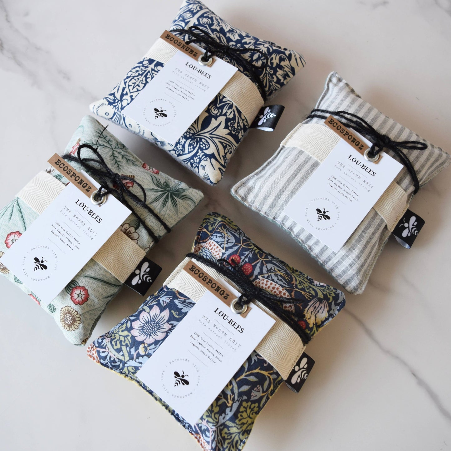 William Morris & Striped Linen Kitchen Sponge: Strawberry Thief