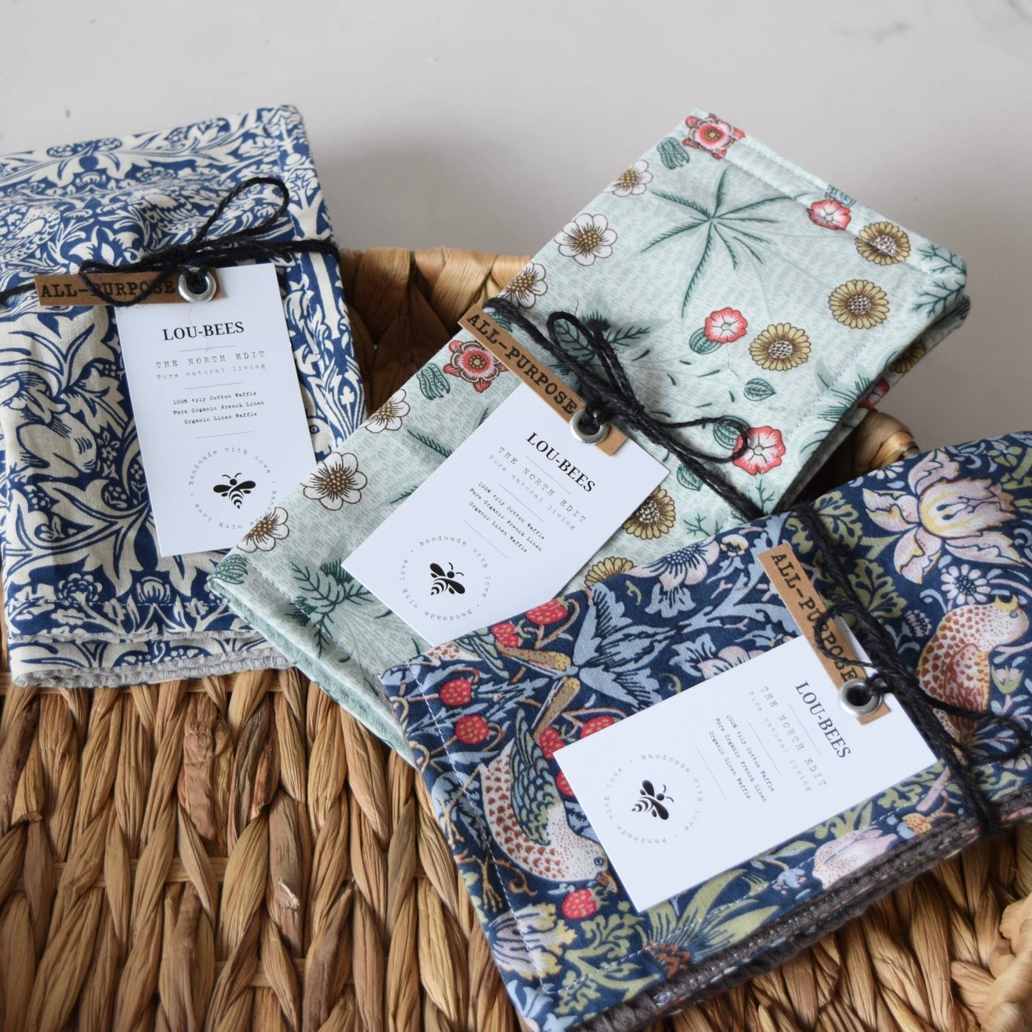 Dish Cloths, Eco Friendly, Reusable William Morris cloths: Strawberry Thief
