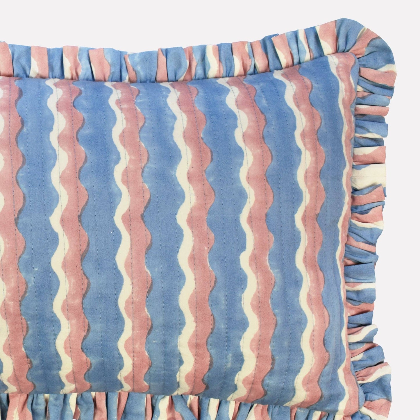 Cotton Quilted Frill Cushion Cover | Whirly Blueberry | Small