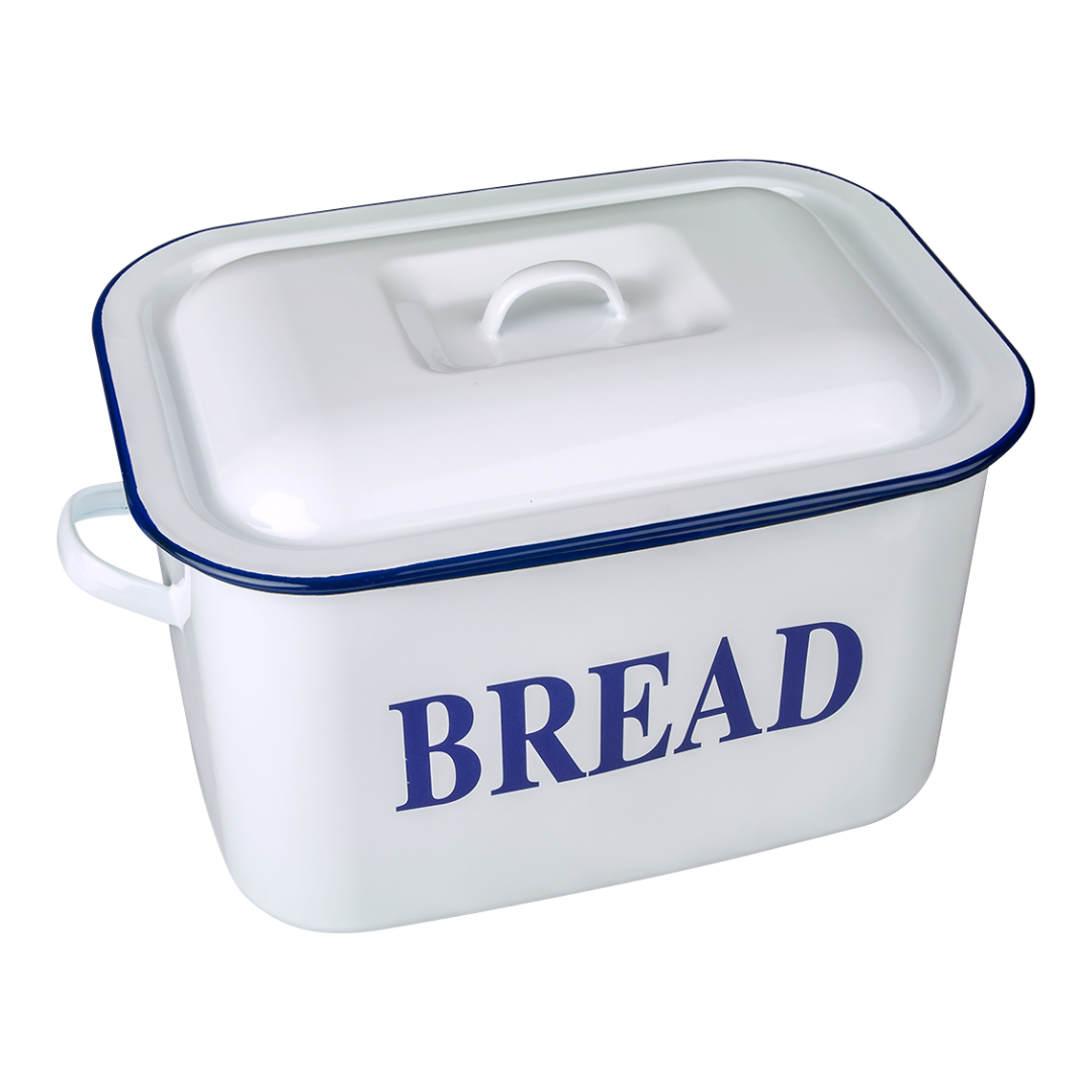 Enamel Bread Bin - White & Blue