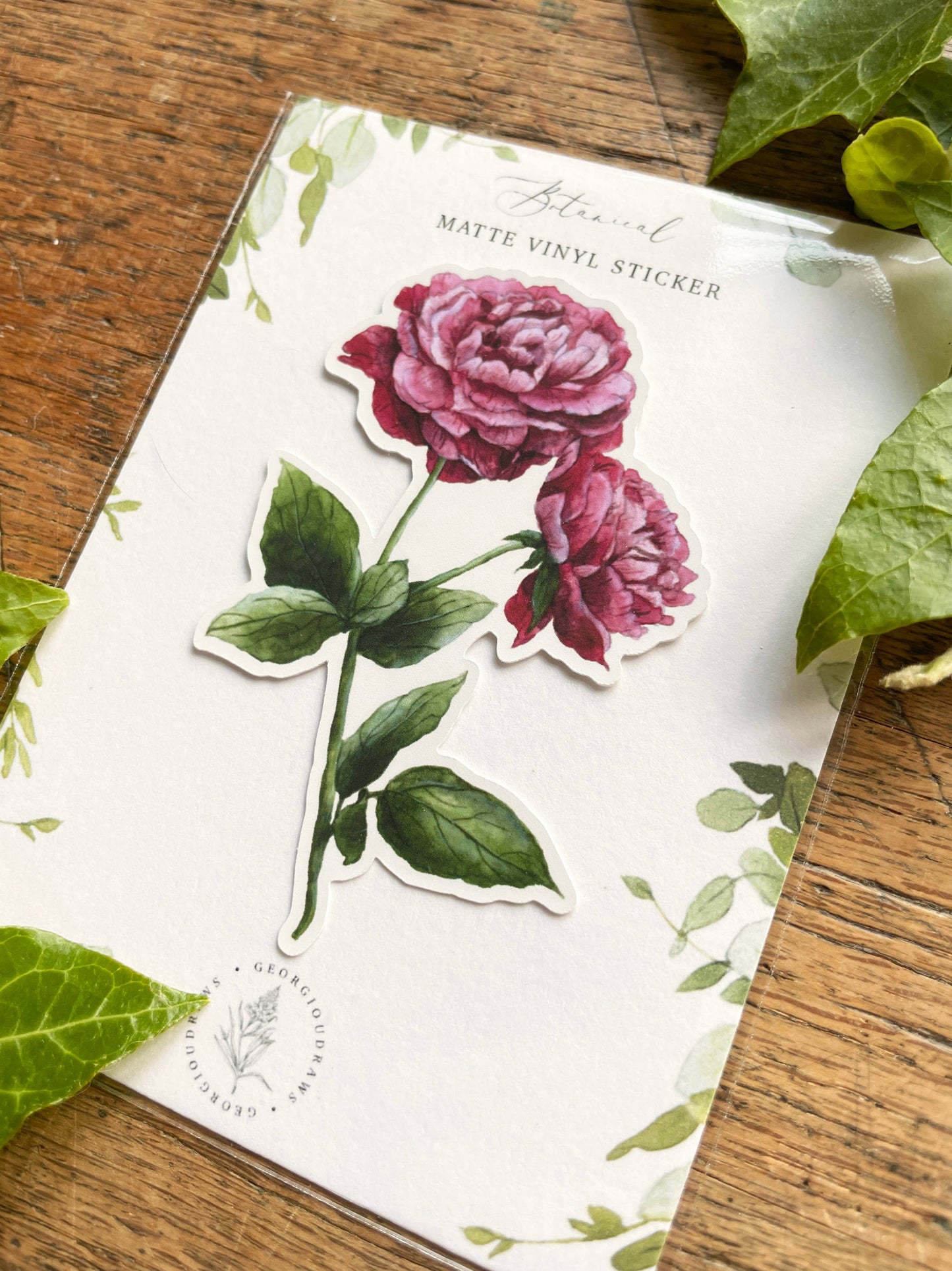 Dark Pink Peony Matt Vinyl Floral Sticker