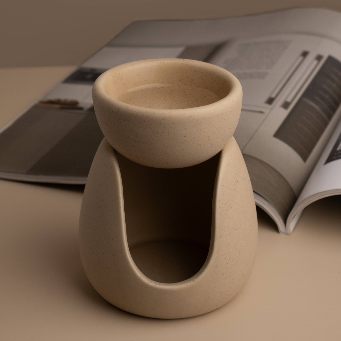 Ceramic Oil and Wax Melt Burner - Beige