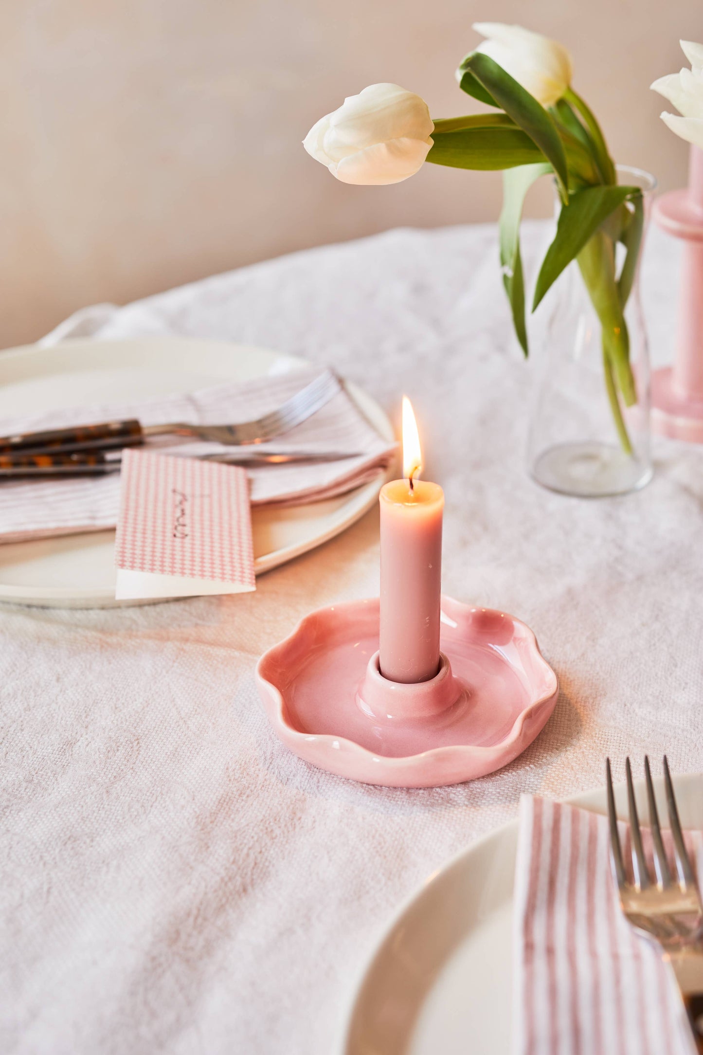 Pink Scallop Candle Holder
