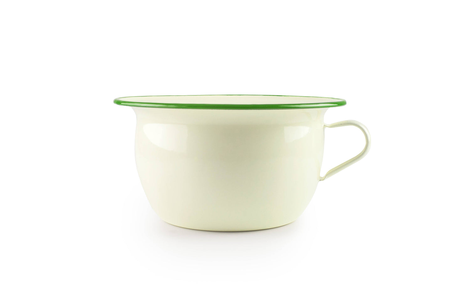 Enamel Deep Mixing Bowl with Handle - Moss Green & Cream