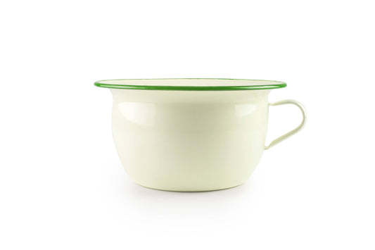 Enamel Deep Mixing Bowl with Handle - Moss Green & Cream