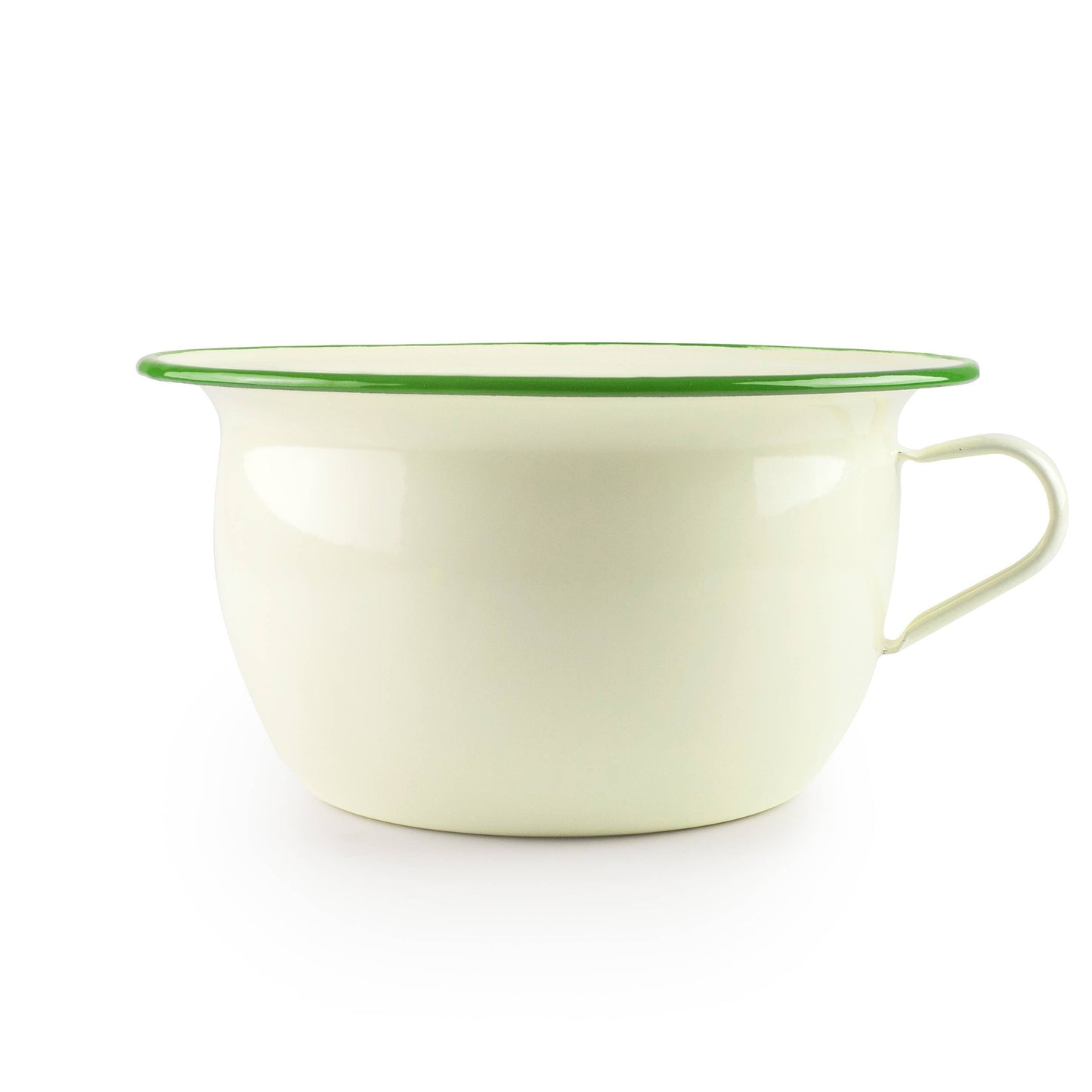 Enamel Deep Mixing Bowl with Handle - Moss Green & Cream