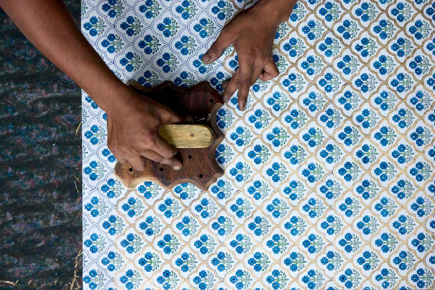 Block Printed Picture Frame (5X7) - Trellis Indigo