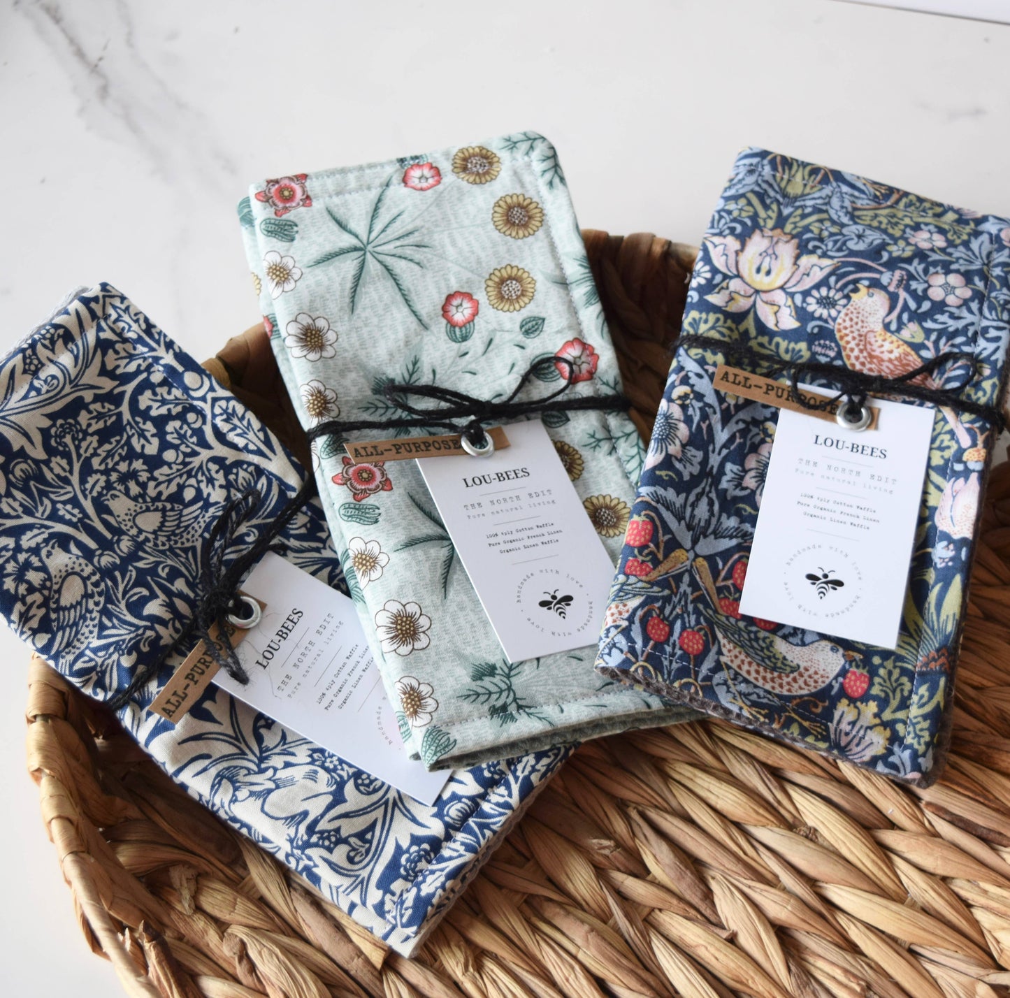 Dish Cloths, Eco Friendly, Reusable William Morris cloths: Strawberry Thief