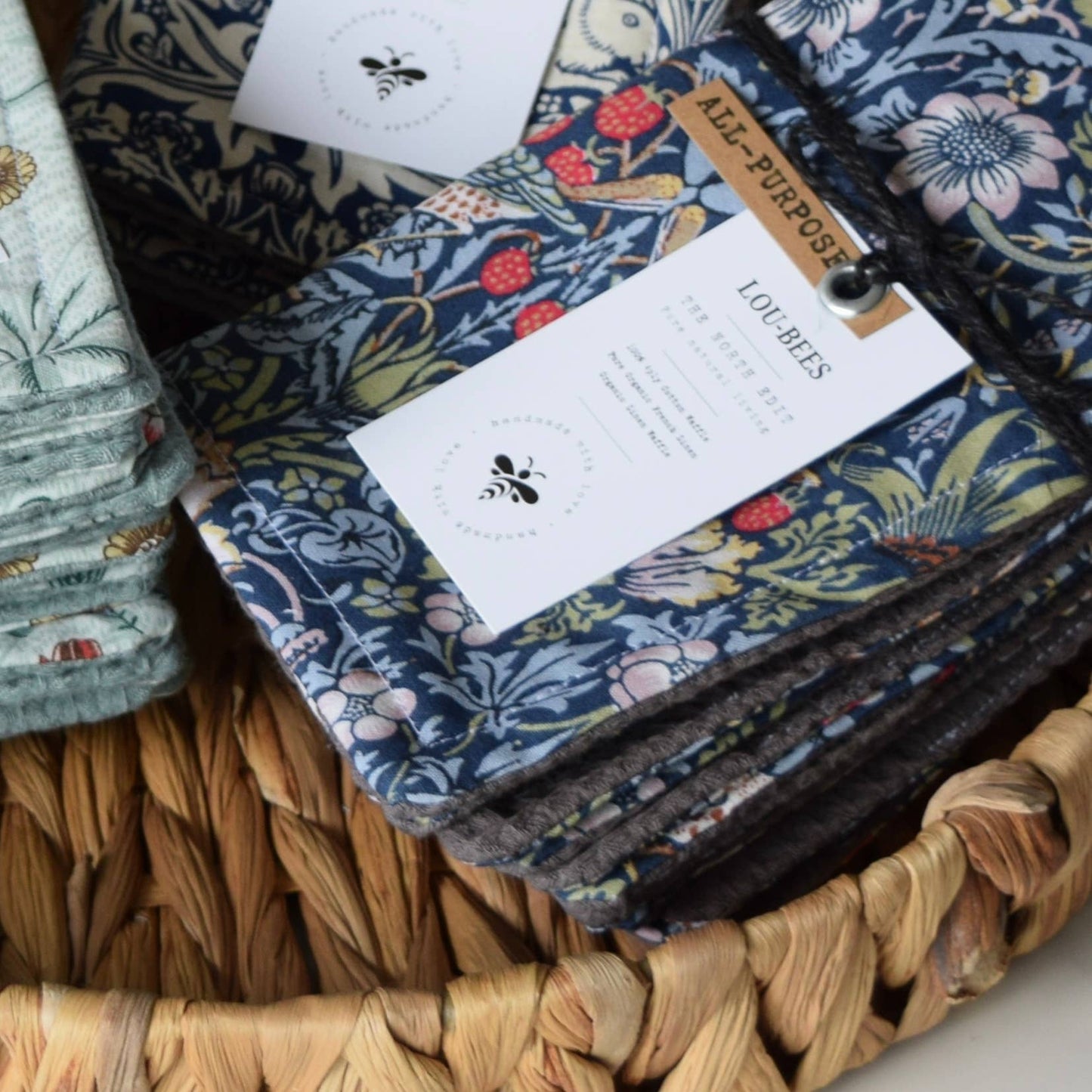Dish Cloths, Eco Friendly, Reusable William Morris cloths: Strawberry Thief
