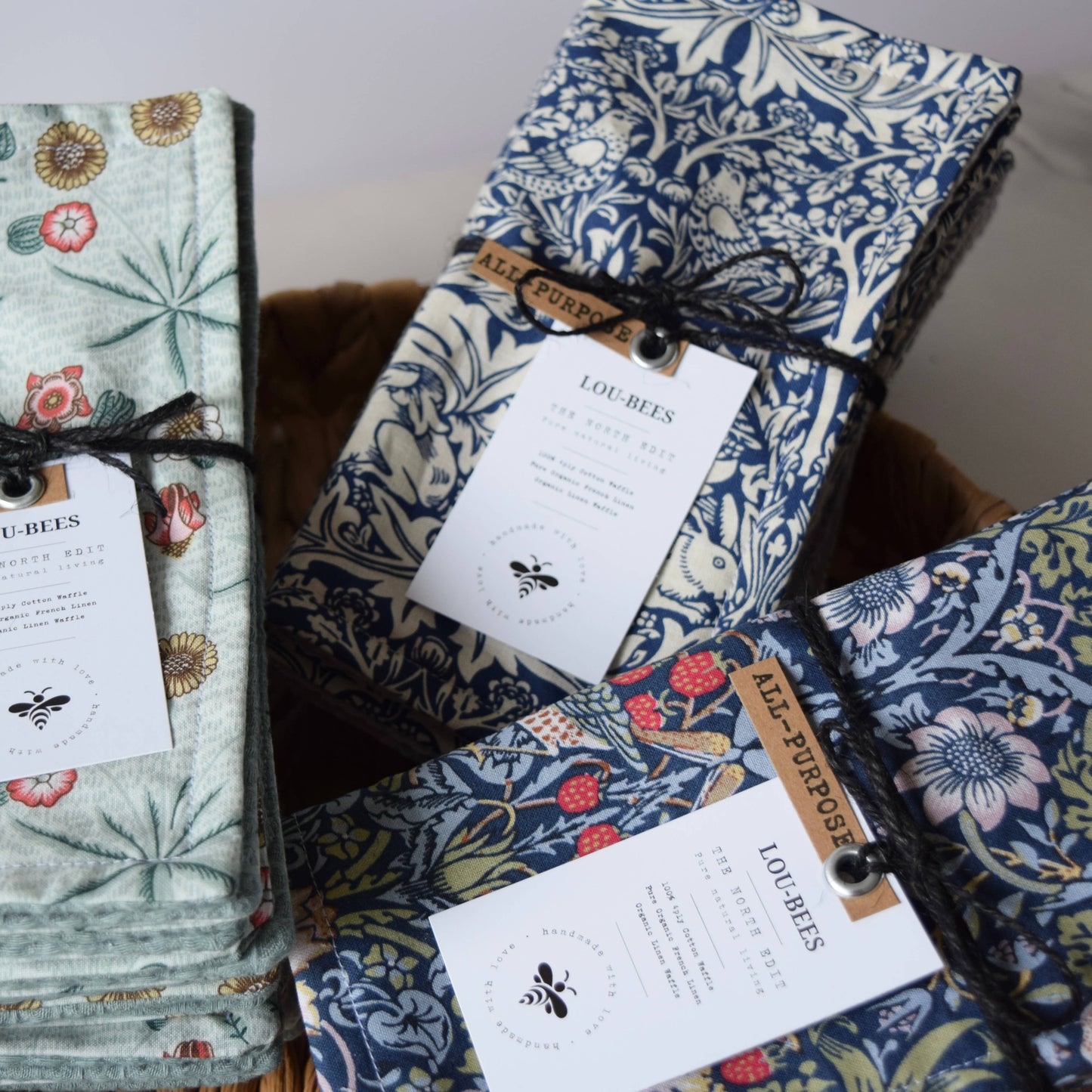 Dish Cloths, Eco Friendly, Reusable William Morris cloths: Strawberry Thief