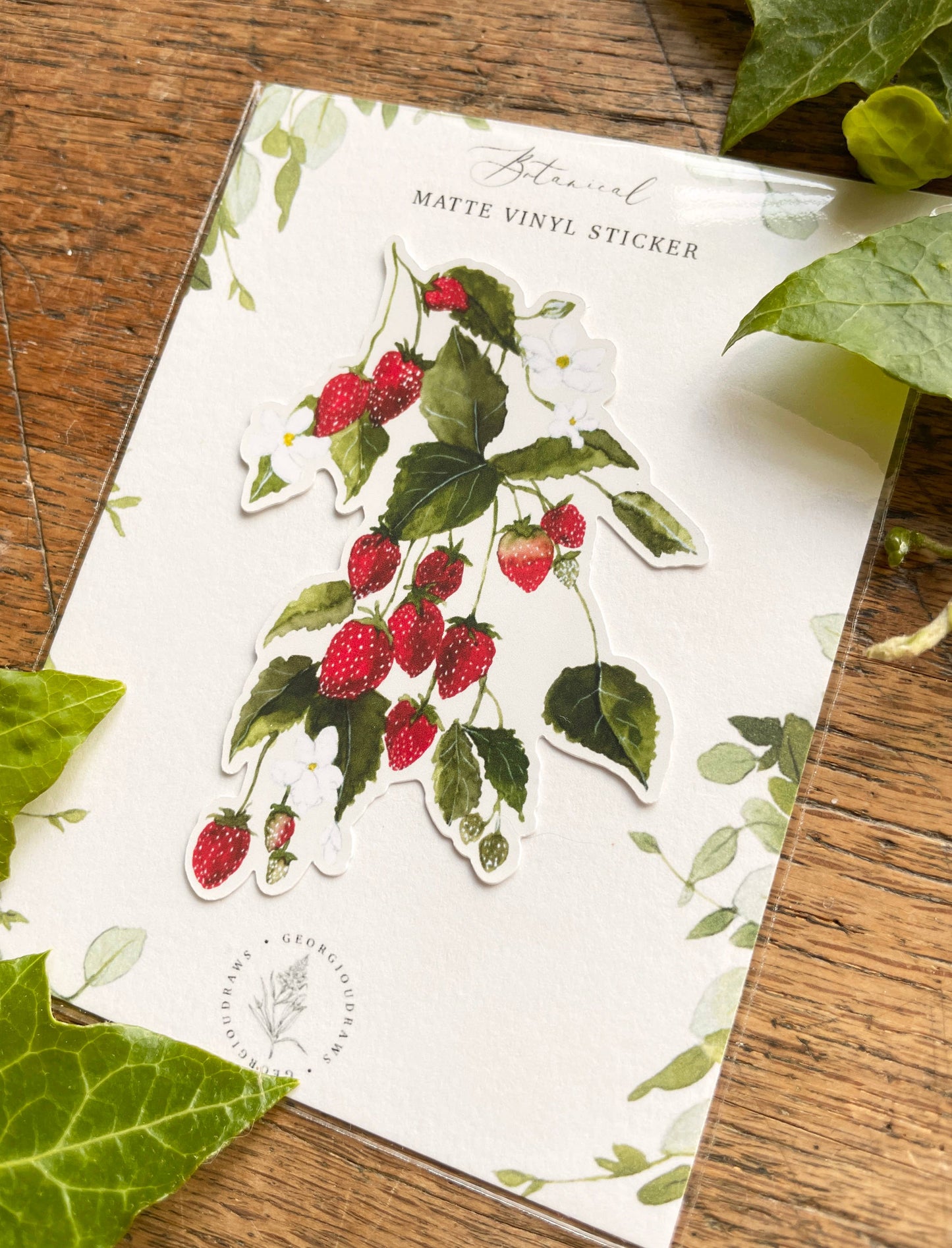 Strawberries Matt Vinyl Botanical Sticker