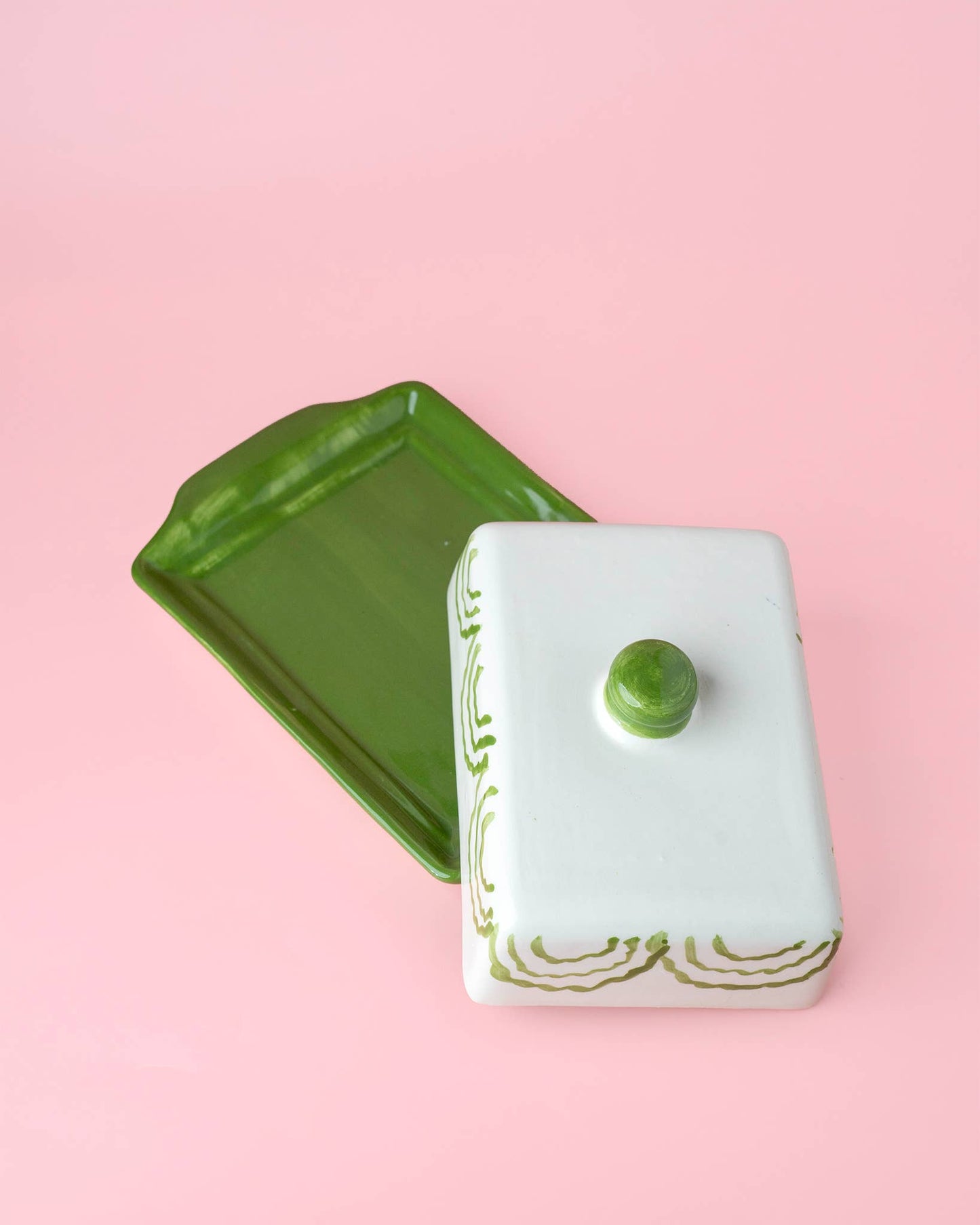 Artisanal Ceramic Butter Dish – Green & White