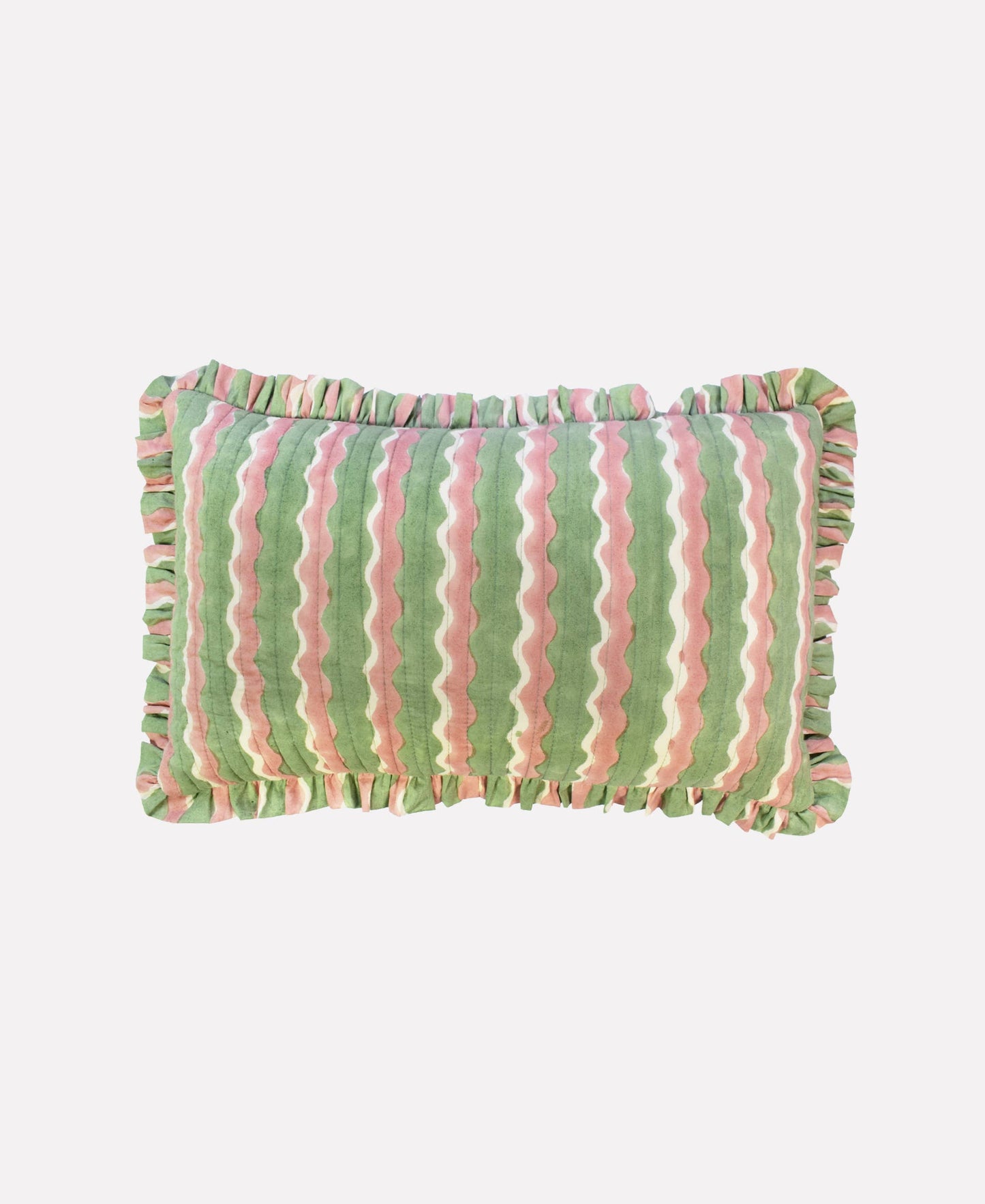 Cotton Quilted Frill Cushion Cover | Whirly Mint | Small