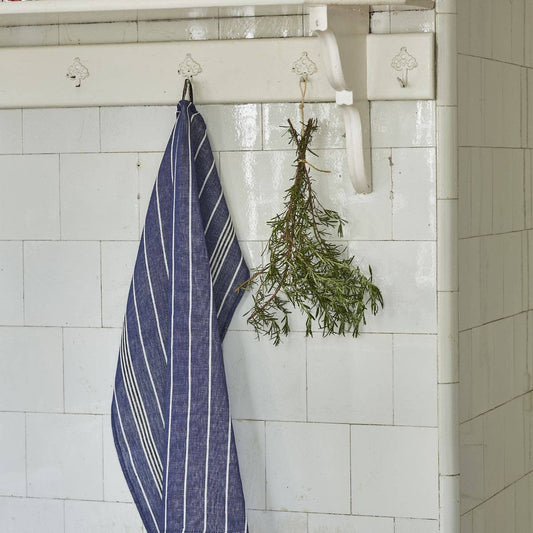 Striped Linen Tea Towel - Blue
