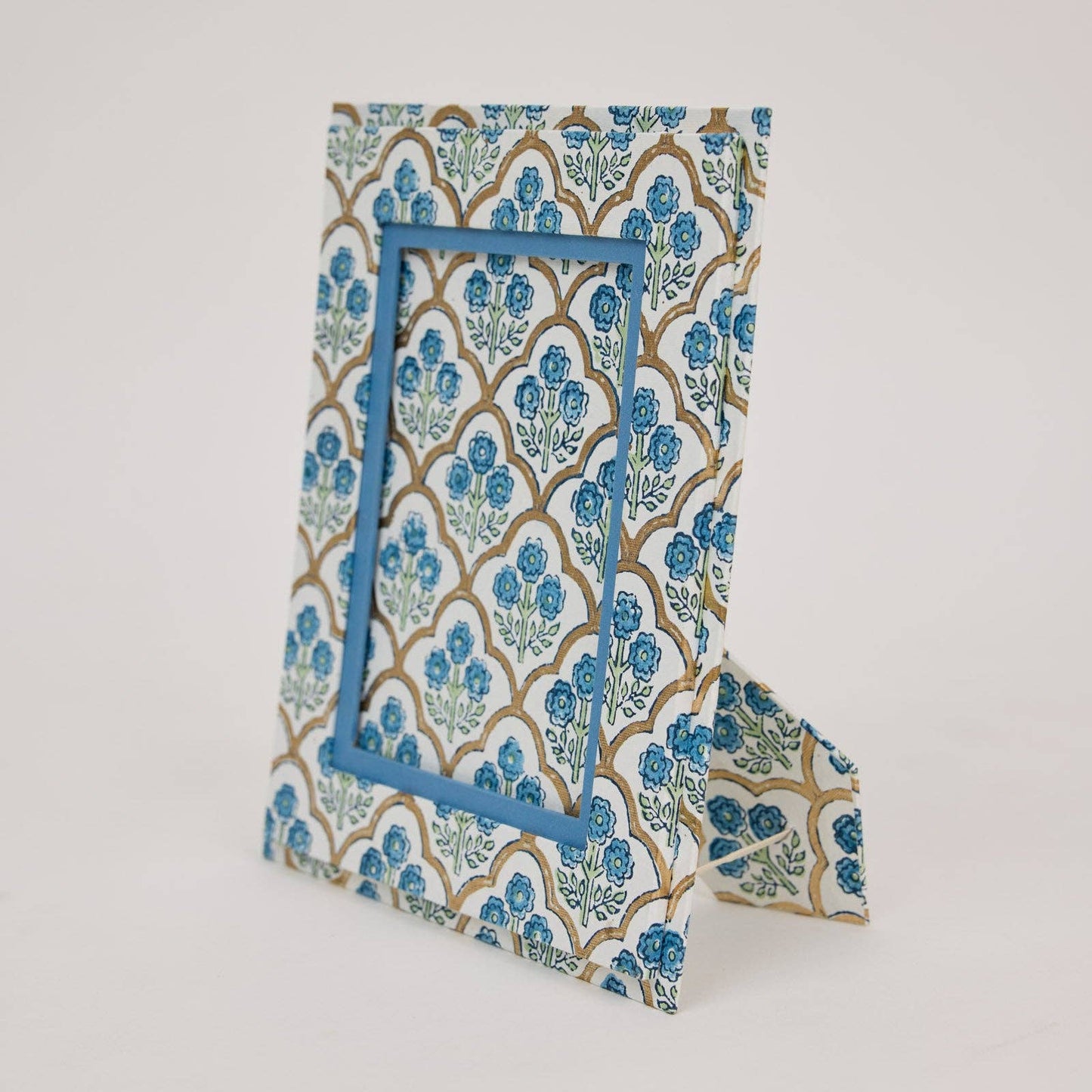 Block Printed Picture Frame (5X7) - Trellis Indigo