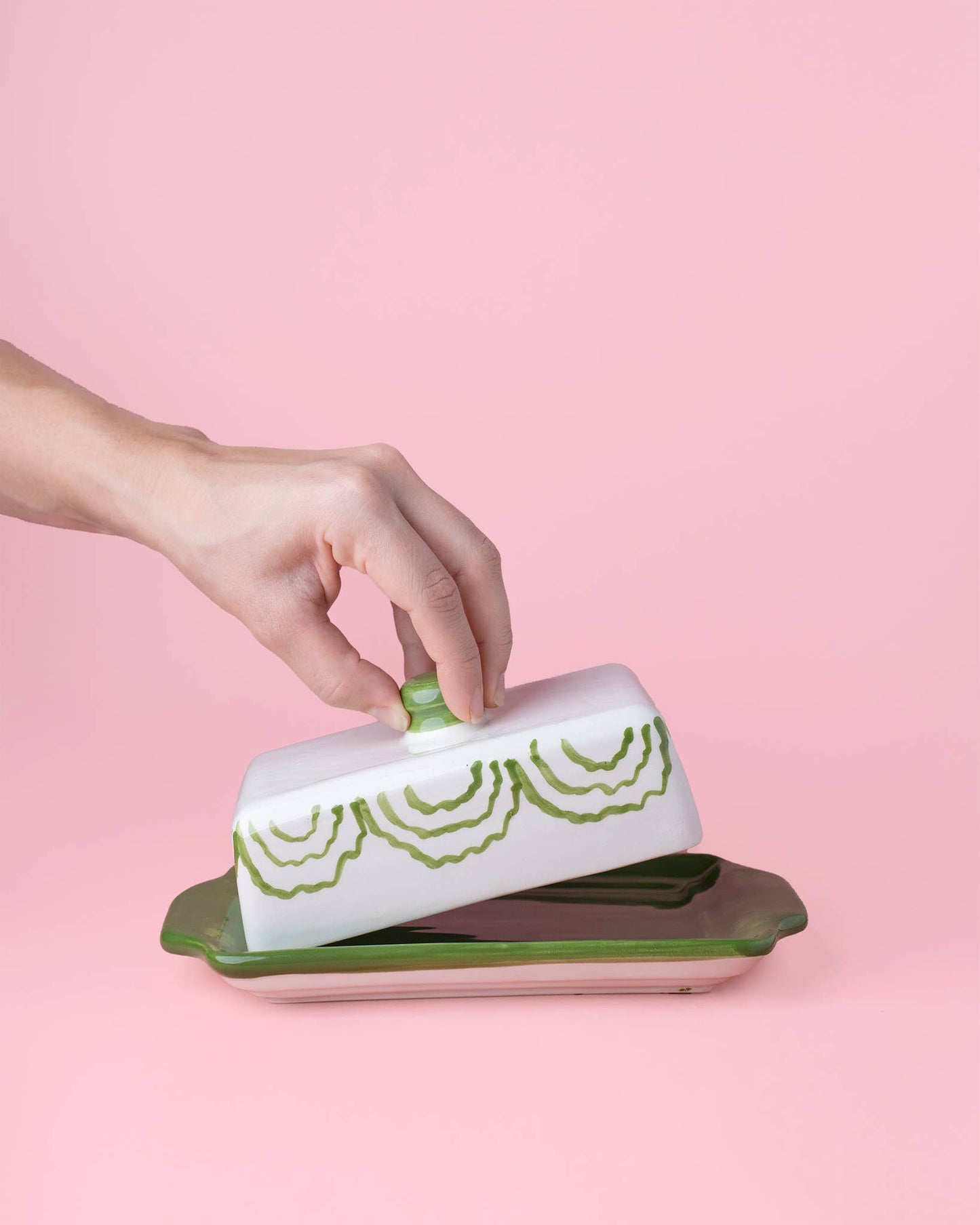 Artisanal Ceramic Butter Dish – Green & White