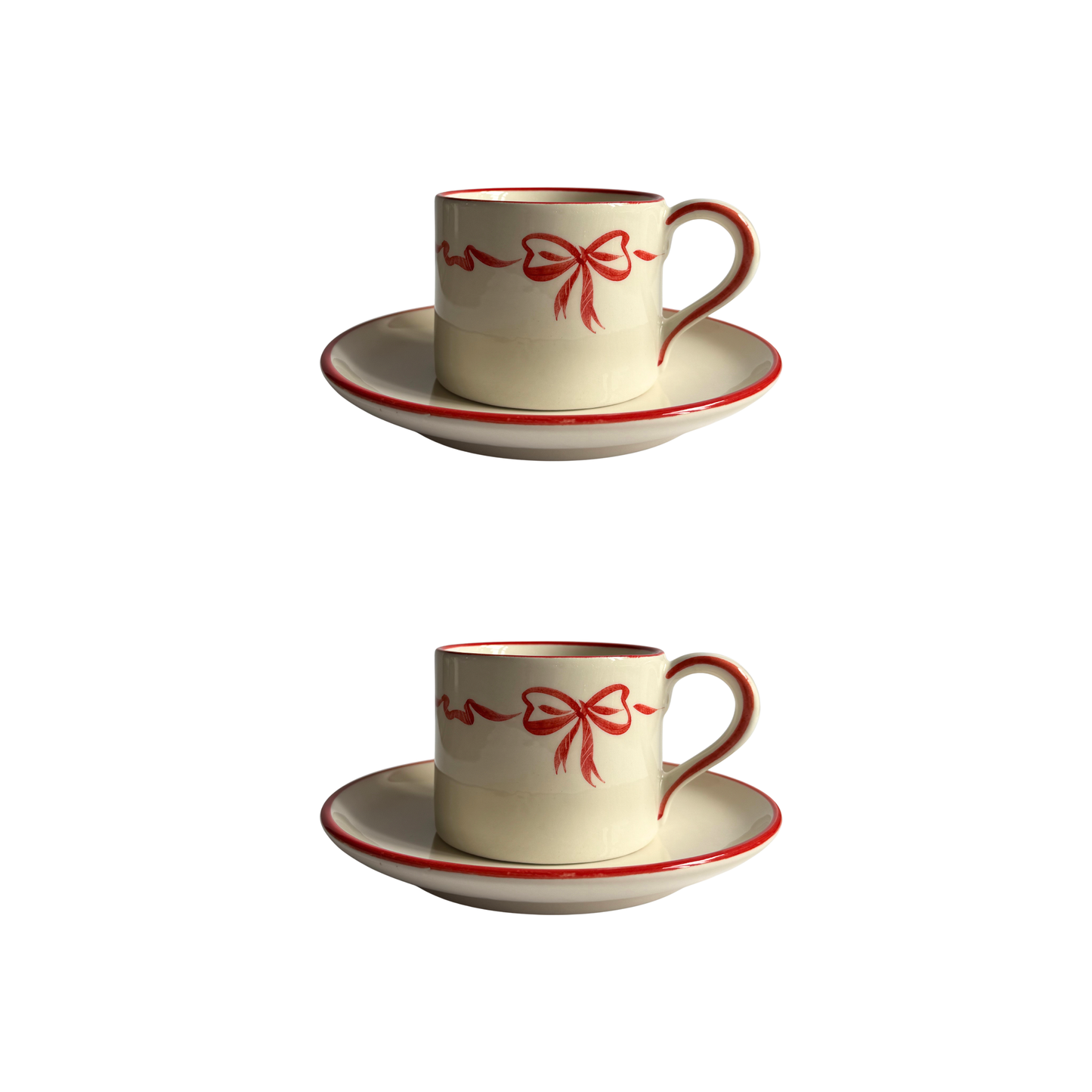 Fiocco Teacup & Saucer, Red, Set of 2