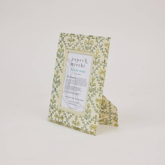 Block Printed Picture Frame (4x6) - Floral Lattice Buttercream
