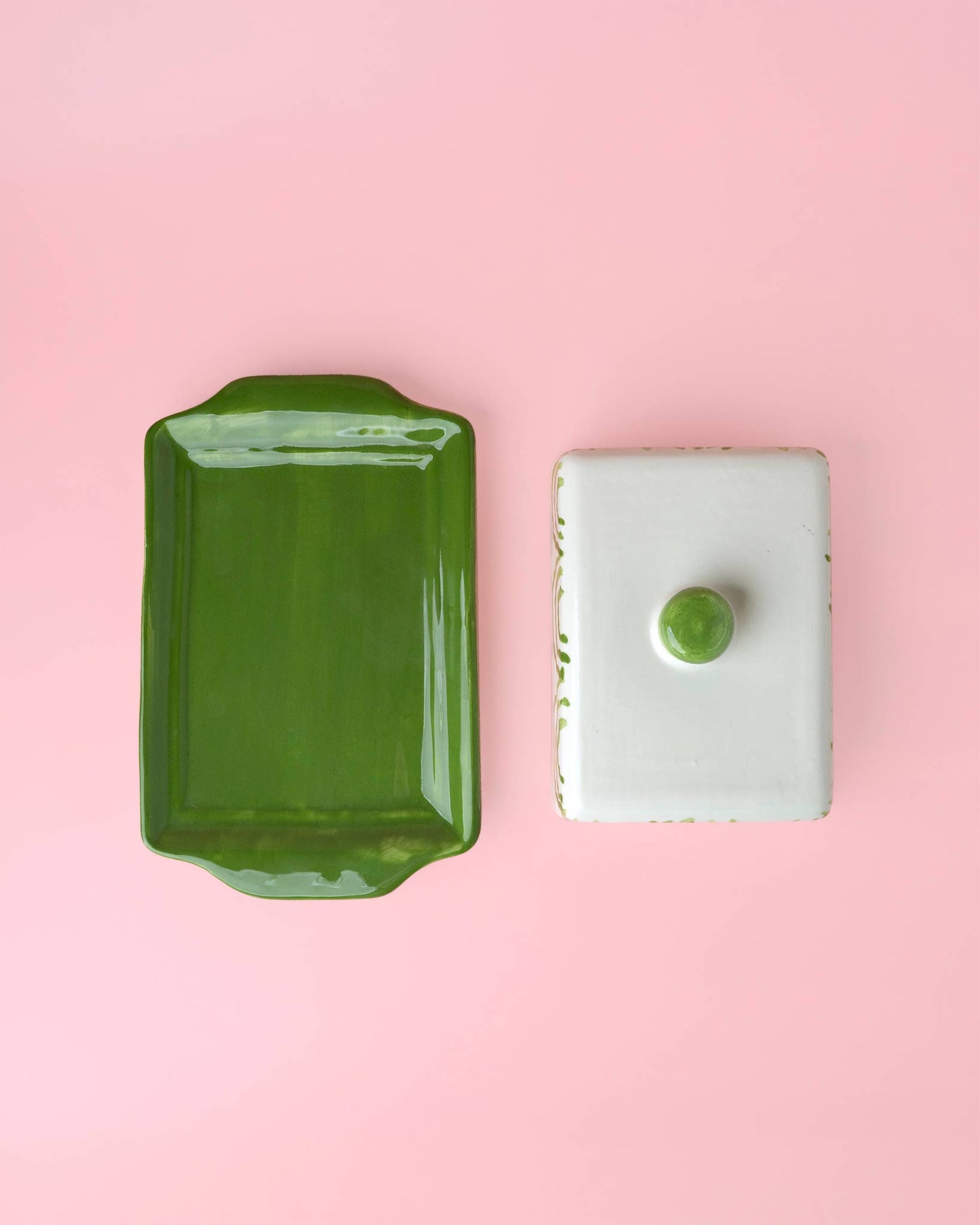 Artisanal Ceramic Butter Dish – Green & White