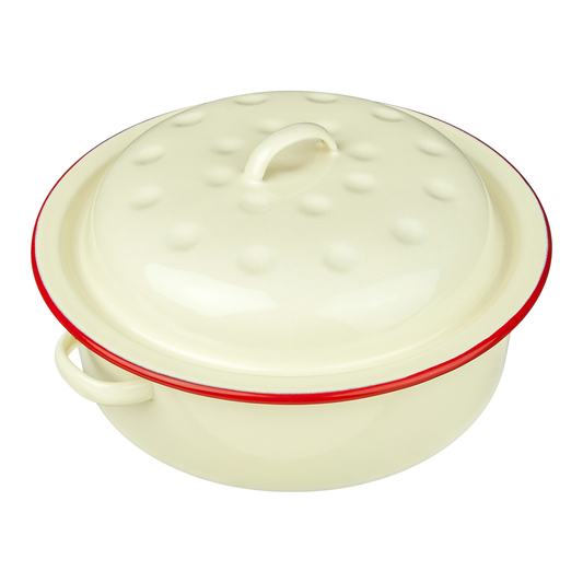 Enamel Round Roaster - Cream & Red