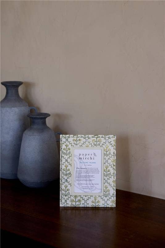 Block Printed Picture Frame (4x6) - Floral Lattice Buttercream