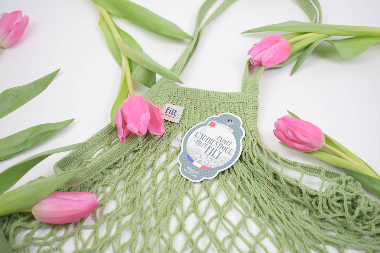 Green Cotton Net Shopping Bag - Long Handles