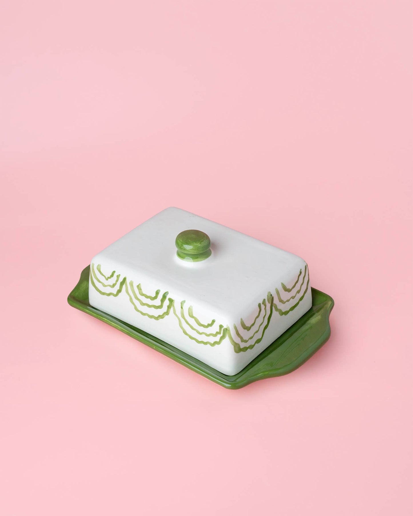 Artisanal Ceramic Butter Dish – Green & White