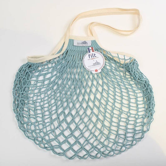 Blue Large Cotton Net Shopping Bag - Long Handles