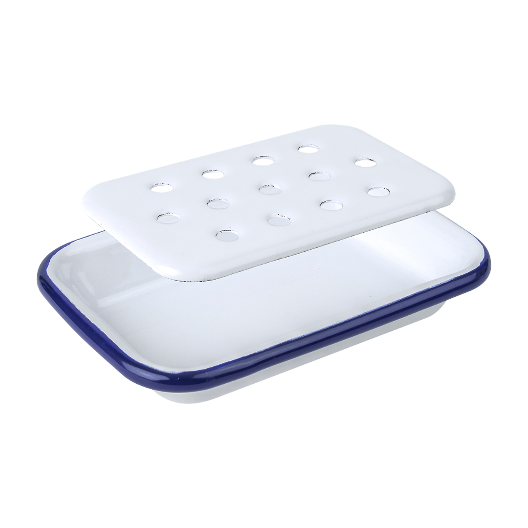 Enamel Soap Dish - White & Blue