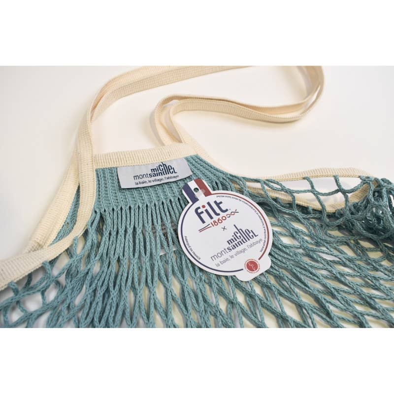 Blue Large Cotton Net Shopping Bag - Long Handles