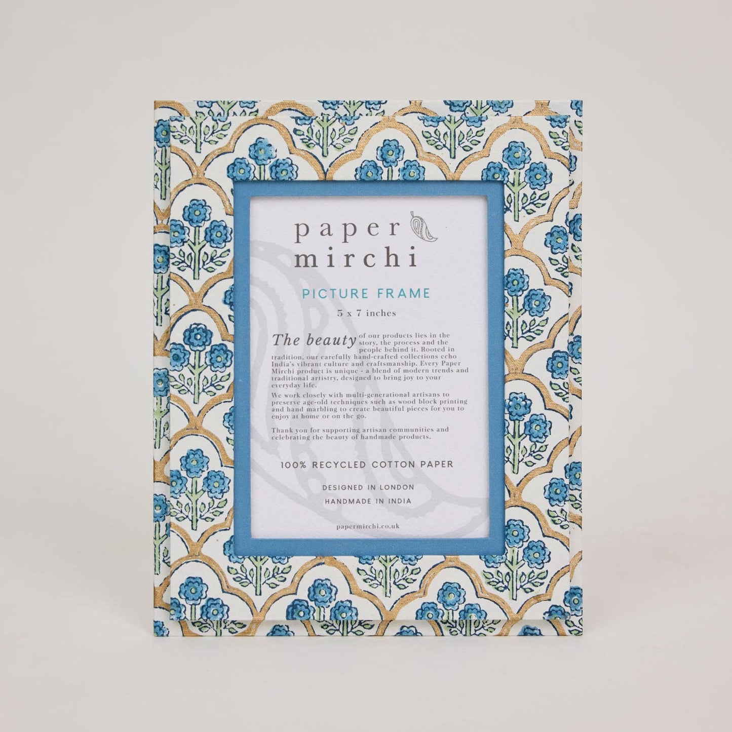 Block Printed Picture Frame (5X7) - Trellis Indigo