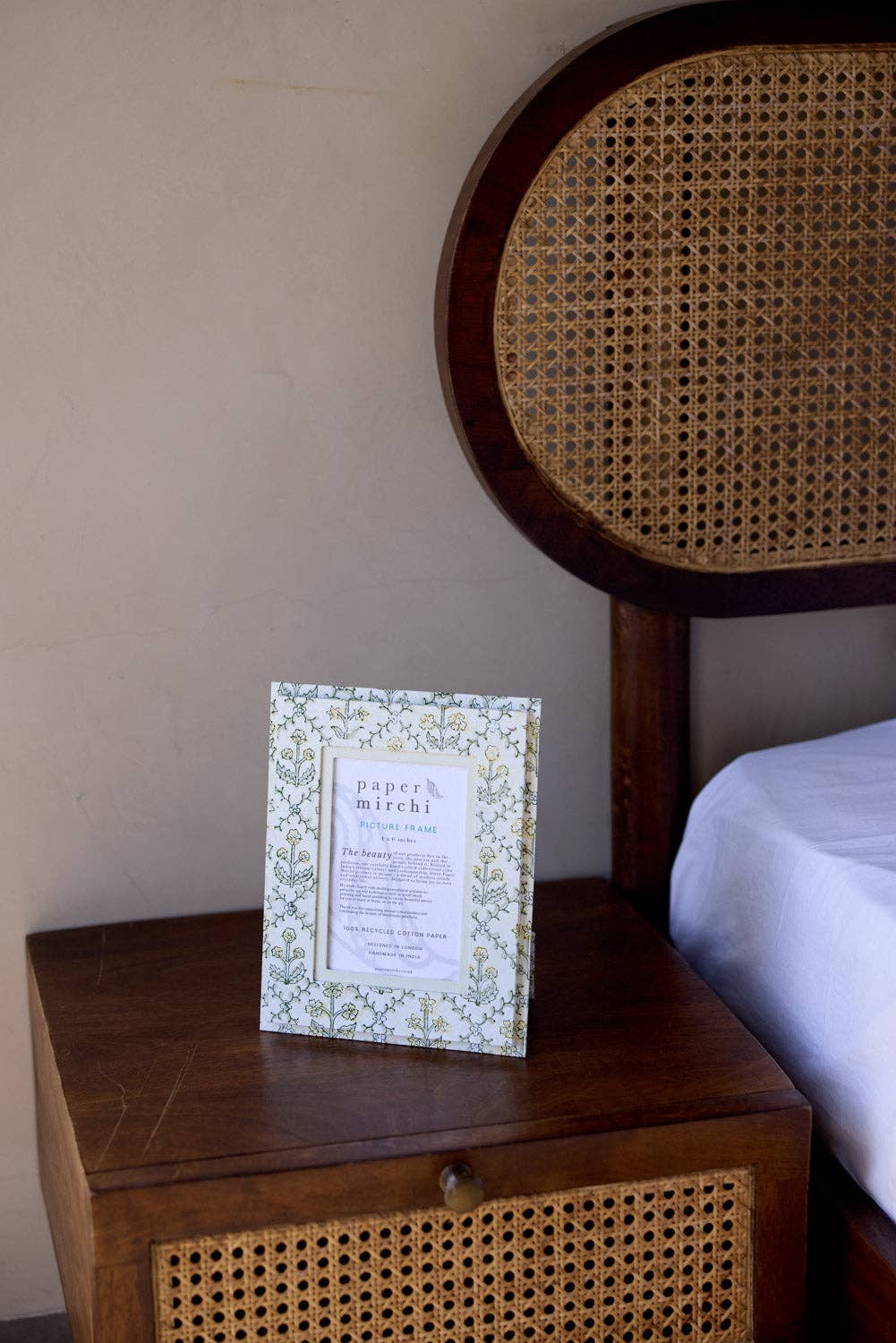 Block Printed Picture Frame (4x6) - Floral Lattice Buttercream