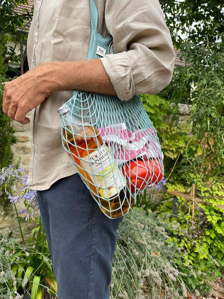 Blue Cotton Net Shopping Bag - Long Handles