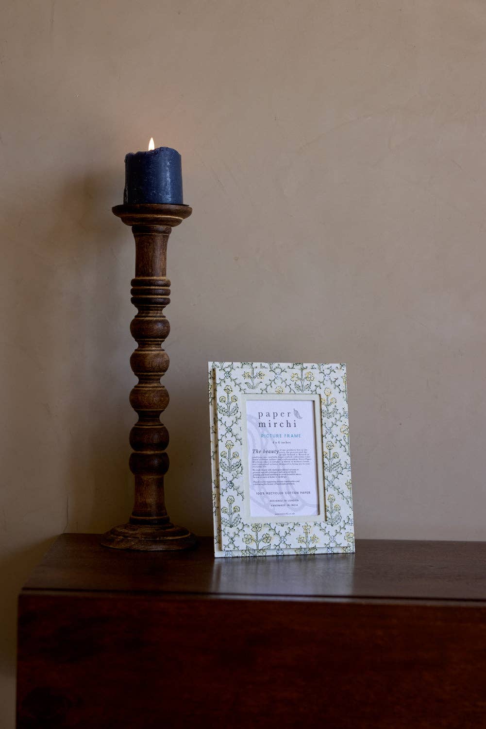 Block Printed Picture Frame (4x6) - Floral Lattice Buttercream