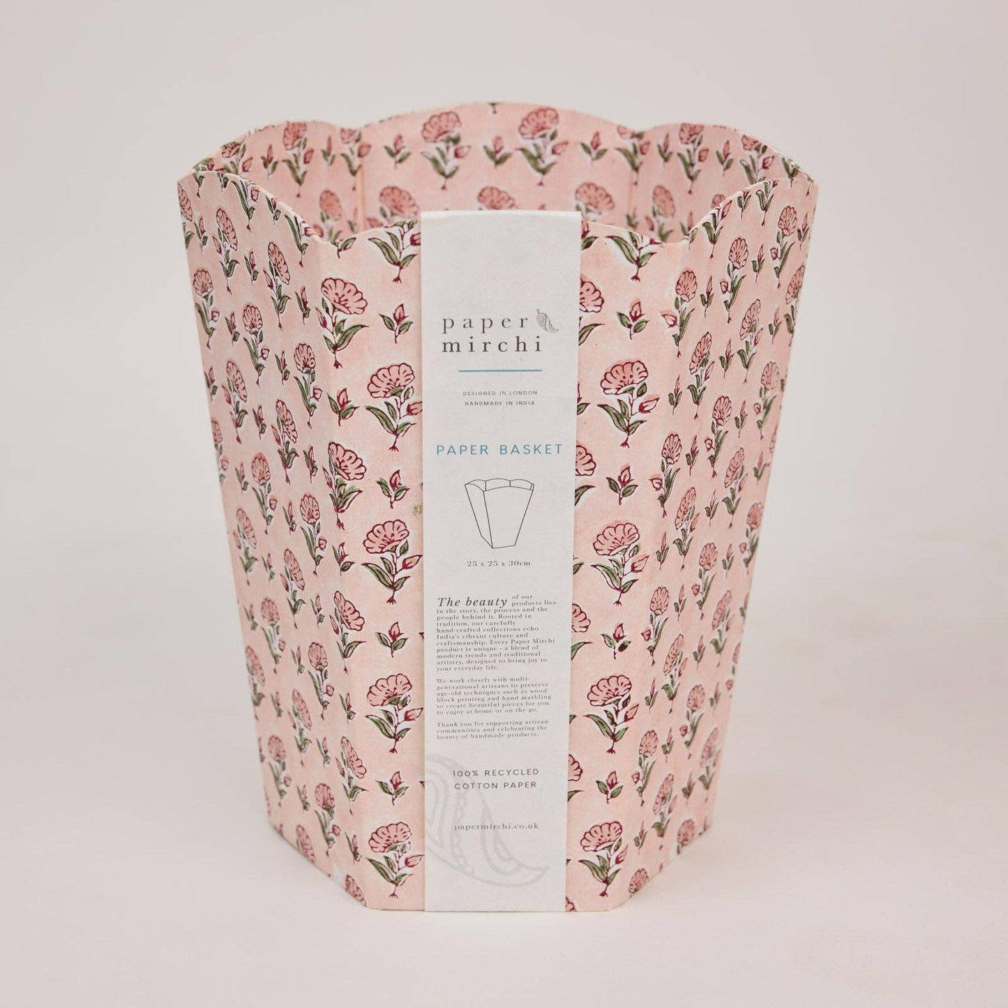 Block Printed Waste Paper Basket - Ditsy Floral Blush