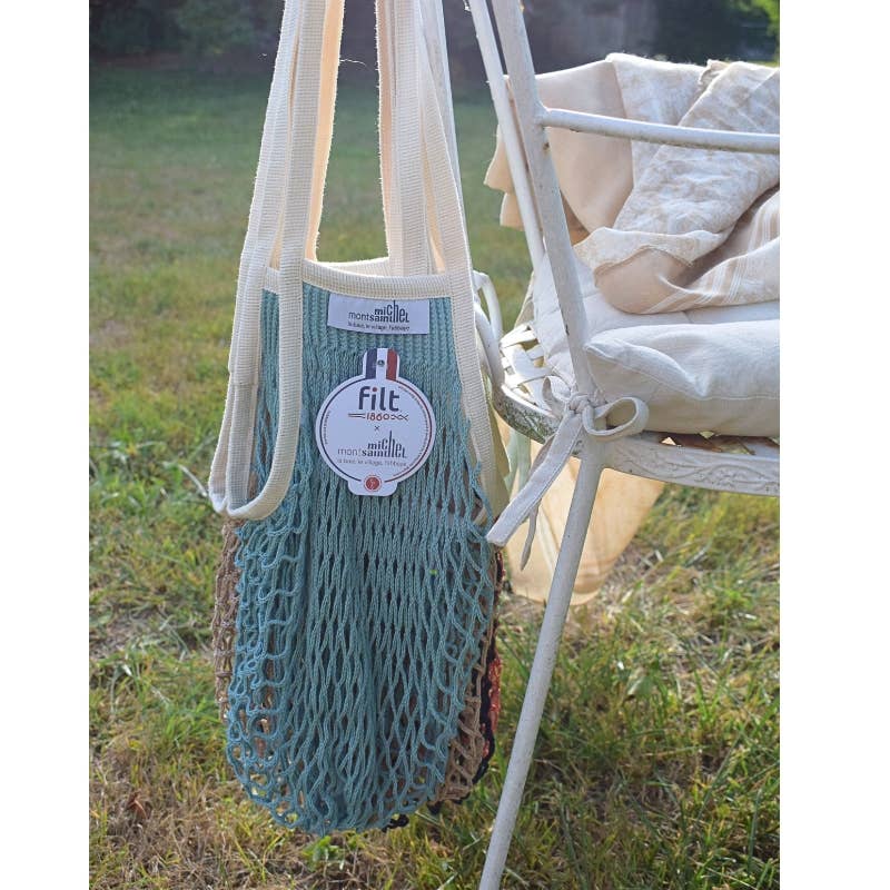 Blue Large Cotton Net Shopping Bag - Long Handles