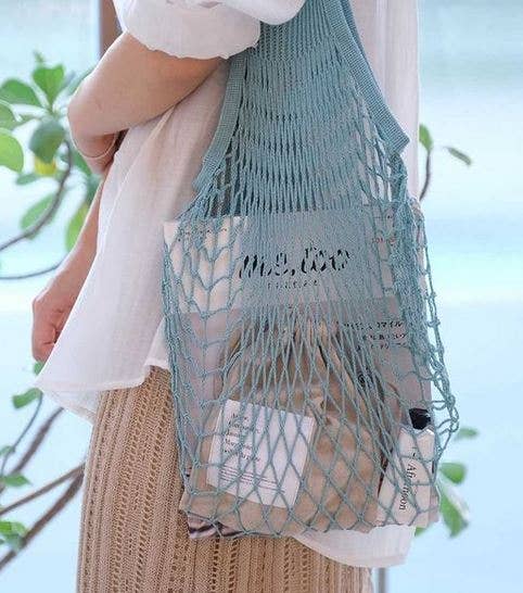 Blue Cotton Net Shopping Bag - Long Handles
