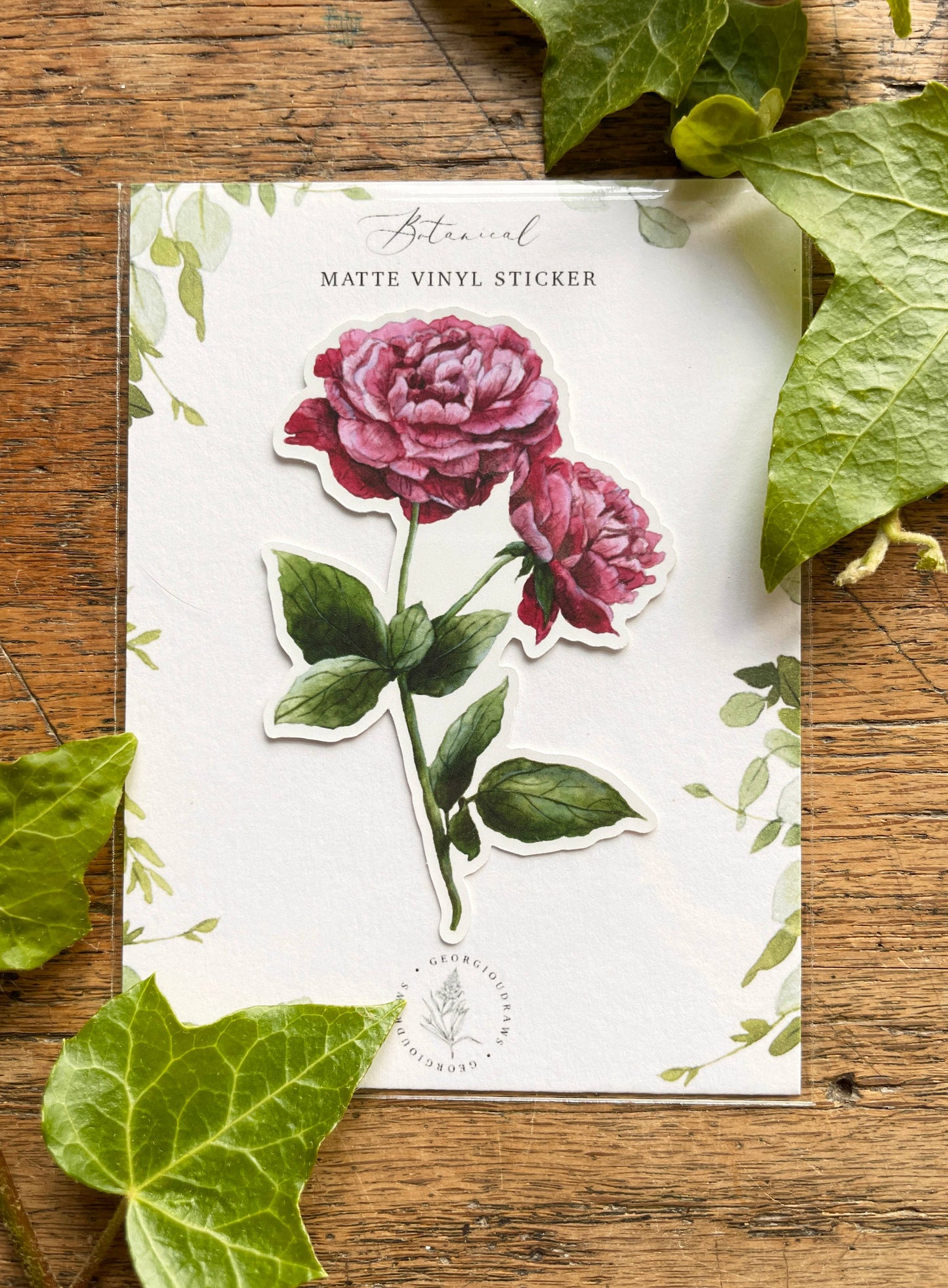 Dark Pink Peony Matt Vinyl Floral Sticker