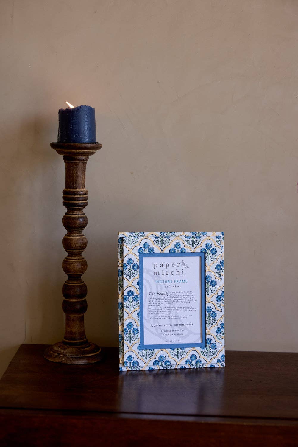 Block Printed Picture Frame (5X7) - Trellis Indigo