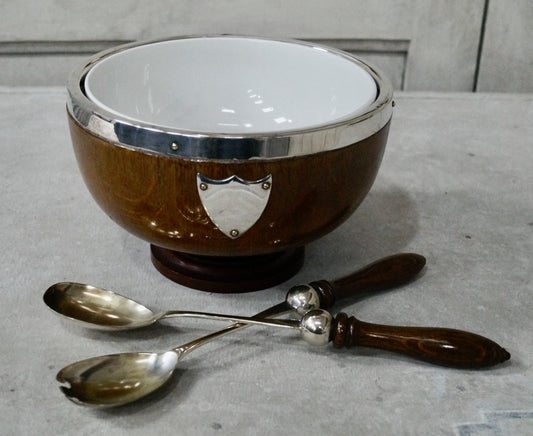 Victorian Oak & Silver Plated Salad Bowl