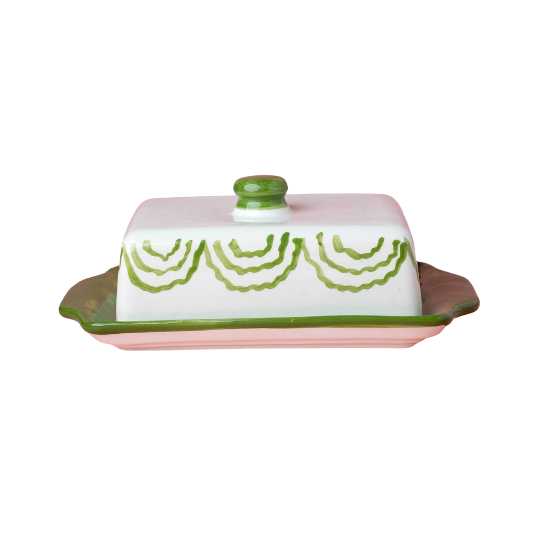 Artisanal Ceramic Butter Dish – Green & White