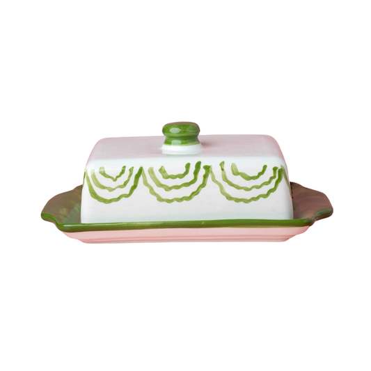 Artisanal Ceramic Butter Dish – Green & White
