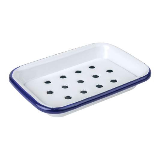 Enamel Soap Dish - White & Blue