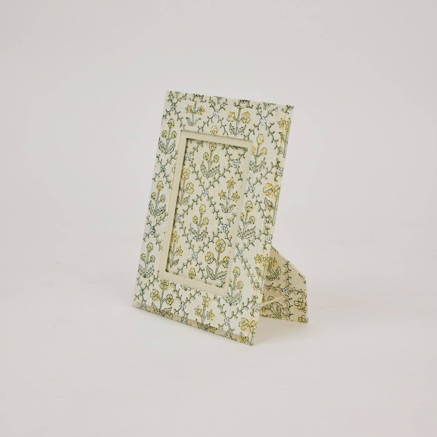 Block Printed Picture Frame (4x6) - Floral Lattice Buttercream